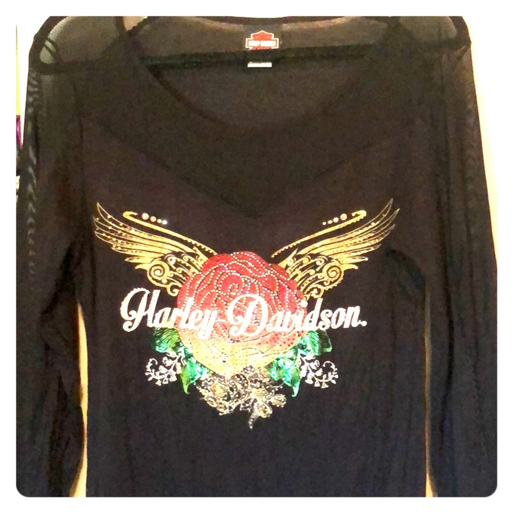 Women’s Harley Davidson top sheer neck and sleeves